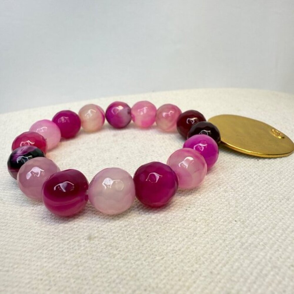 Kenneth Jay Lane Agate Bead‎ Hammered Coin Stretch Bracelet